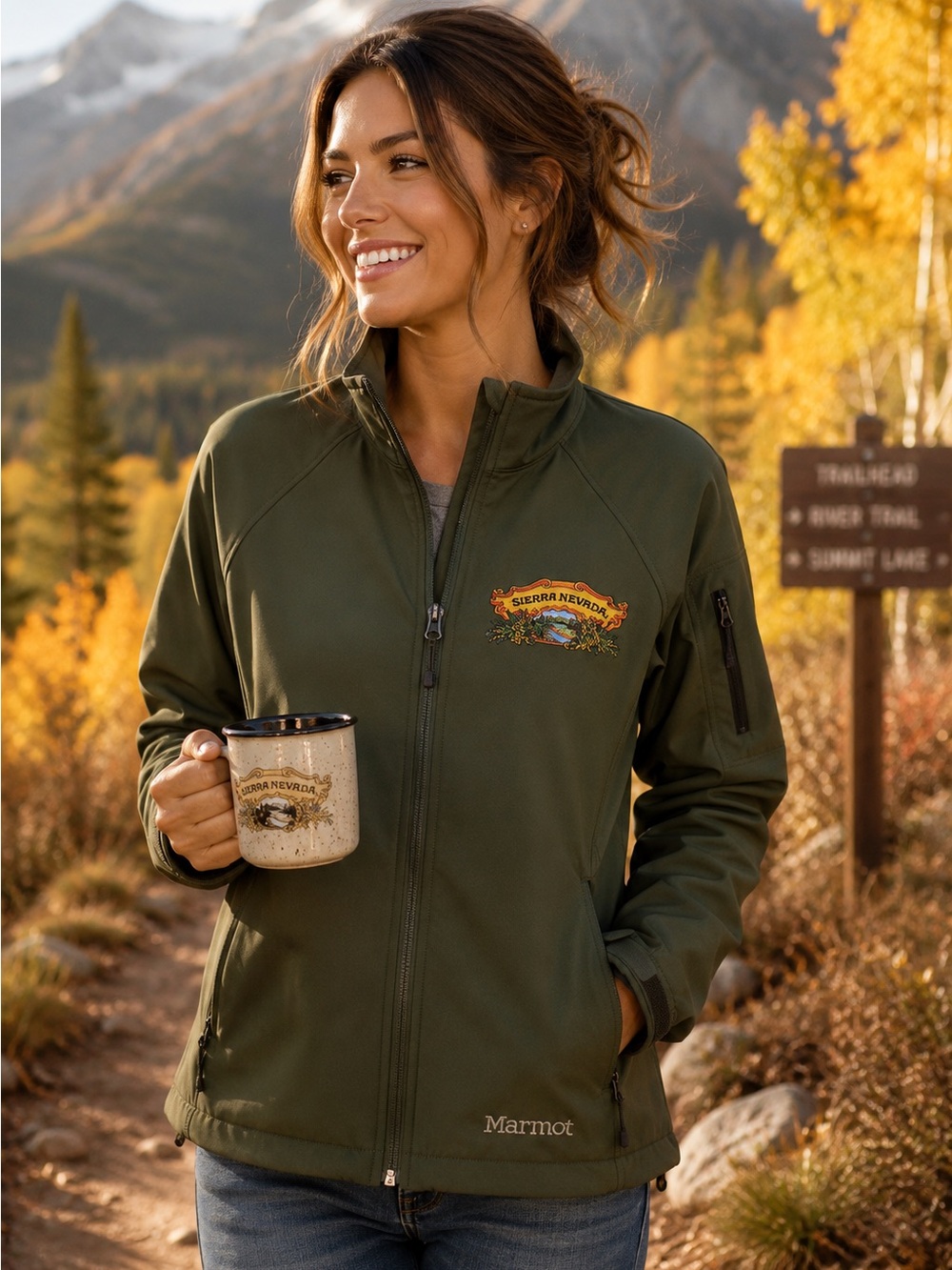 Marmot Softshell Jacket Sierra Nevada Brewery Olive Green Fleece Lined Women’s M